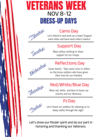 List-based Veterans School Spirit Week Dress Up Days A6 template