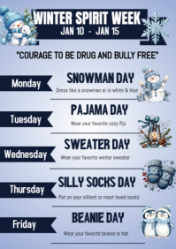 List-based Winter Spirit Week Event Schedule A4 template