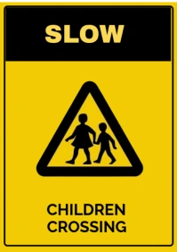 List-based Yellow And Black Color Slow Children Crossing  A4 template