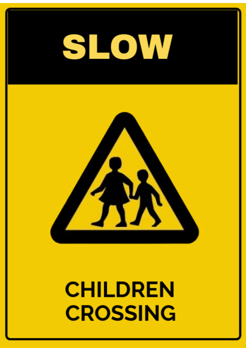 List-based Yellow And Black Color Slow Children Crossing  A4 template