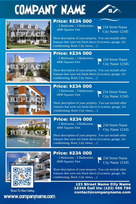 Multiple Listing Flyer For Real Estate Company Blue
