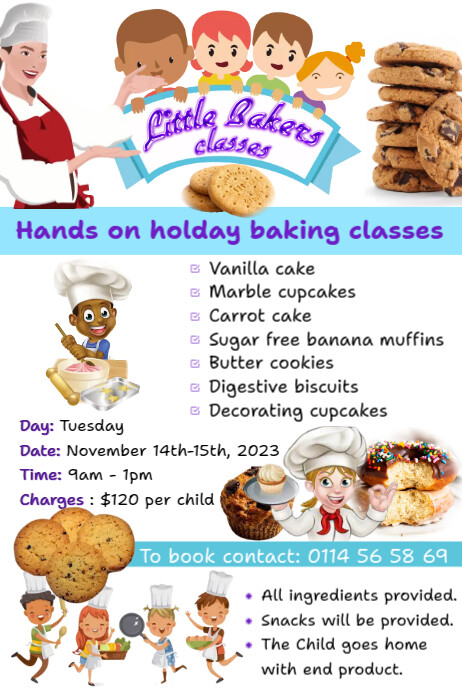 LITTLE BAKERS BAKING CLASSES POSTER Template | PosterMyWall