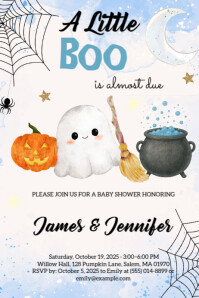 Little Boo is almost due Baby Shower Invitatio Banner 4 x 6 fod template