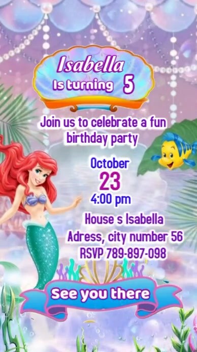 little mermaid ariel birthday invitation Instagram Reel template