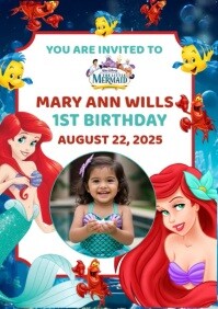 Little Mermaid Birthday Invitation A4 template