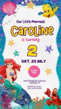 Blanco Mermaid Birthday Invitation Pantalla Digital Template