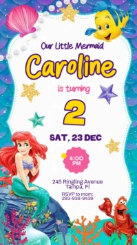 little mermaid birthday invitation Digital Display (9:16) template