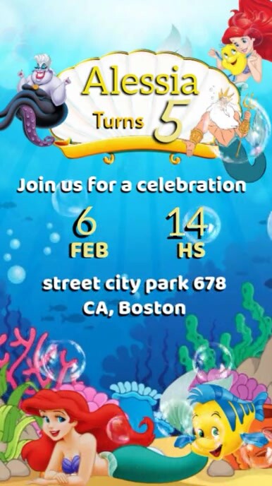 little mermaid birthday video invitation Цифровой дисплей (9 : 16) template