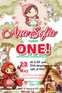 Little Red Riding Hood invitation happy Brithday party temple flayer editablet celebration kids Poster template