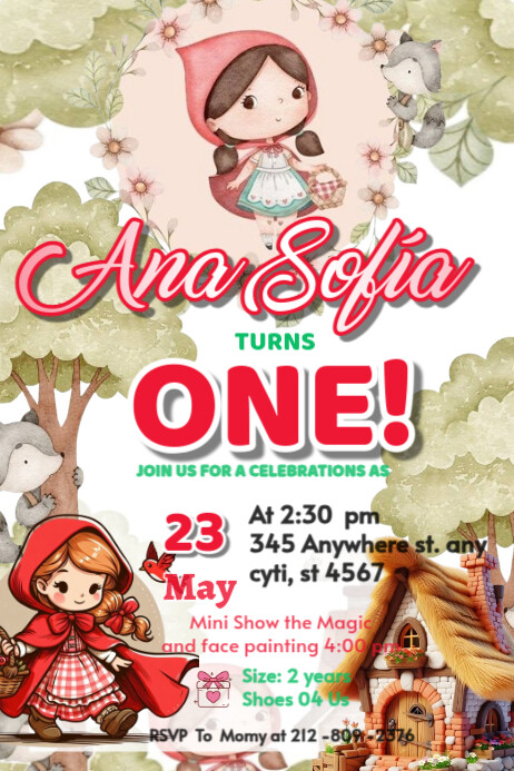 Little Red Riding Hood invitation happy Brithday party temple flayer ...