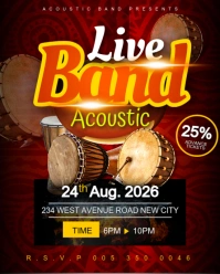 Live Band Acoustic drums playing event invitation advert flyer template Instagram Facebook post