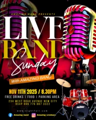 Live band drumset performance sunday night concert festival invitation promotion poster template Instagram Portrait