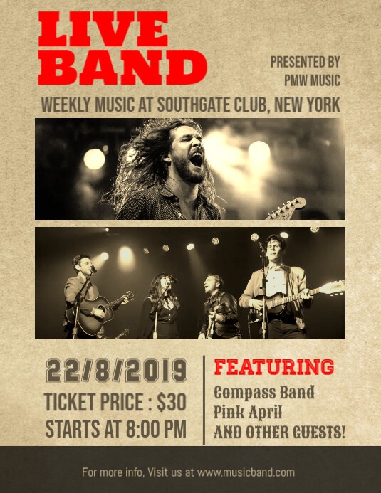 Live Band Music Concert Poster Template Postermywall