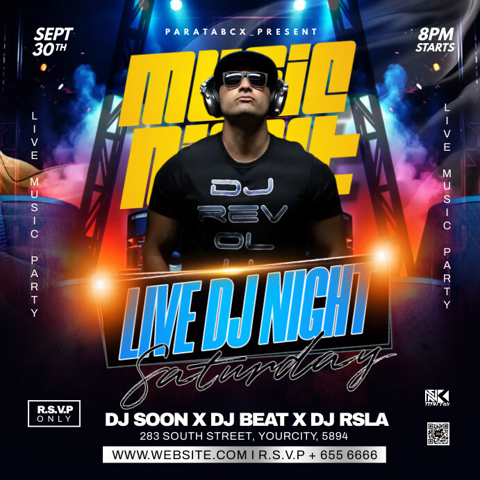 Live Dj Music Night Party Flyer Instagram Plasing template