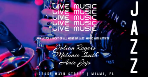 Live Jazz Music Design Banner Template Imagen Compartida en Facebook