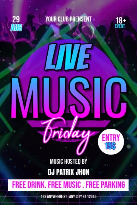 Live music friday video Cartaz template