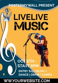 Live Music Gold-colored Microphone Illustrati A3 template