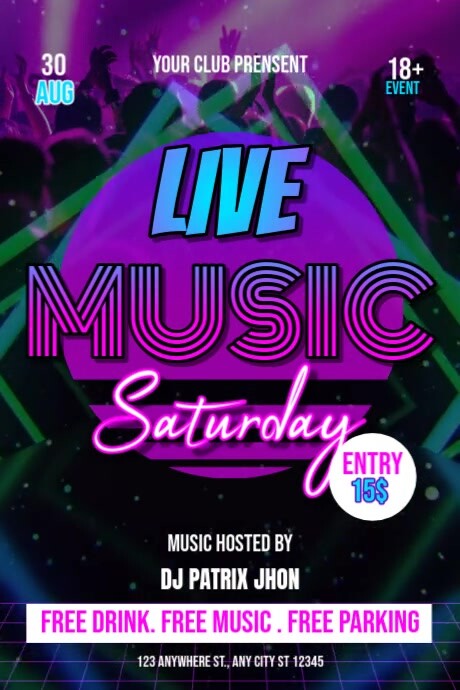Live music saturday video Poster template
