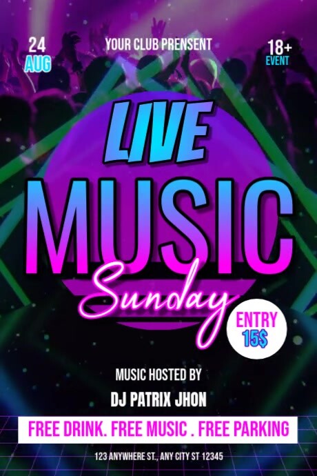 Live music sunday video Plakkaat template
