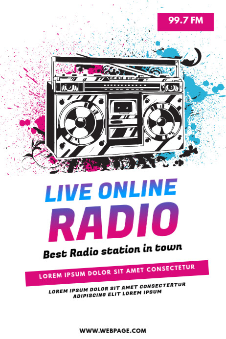 Live online radio station flyer template โปสเตอร์