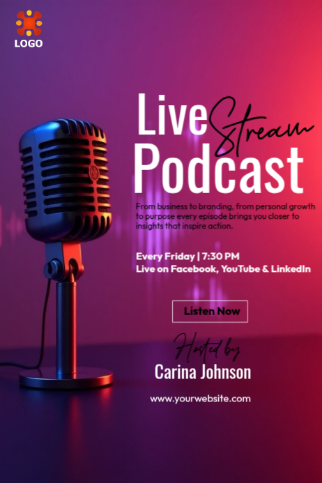 Postcast Advertising Example Live Podcast Advertisement poster Template | PosterMyWall