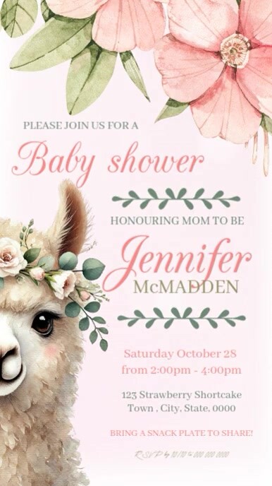 Copy of Llama alpaca baby shower theme design template | PosterMyWall