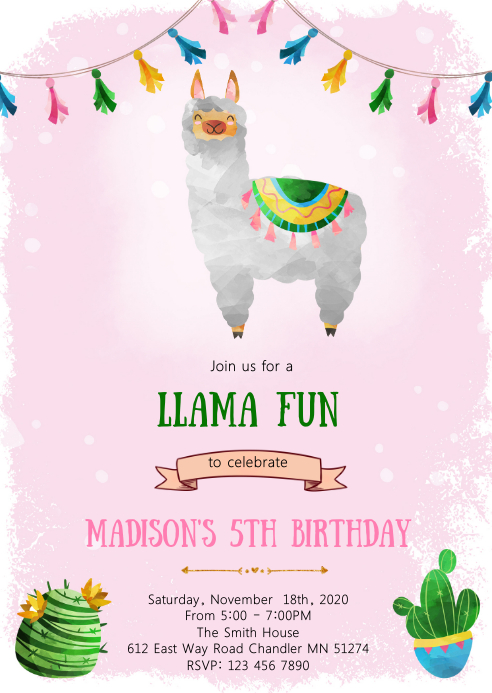 Free Llama Birthday Invitation Templates Birthday
