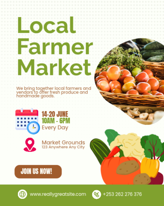 Plantilla de Local Farmers Market Flyer — Fresh Produce Community Event ...