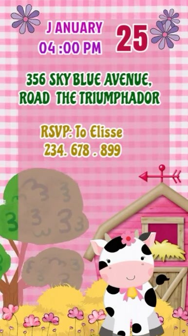 lola the cow birthday invitation video Ecrã digital (9:16) template
