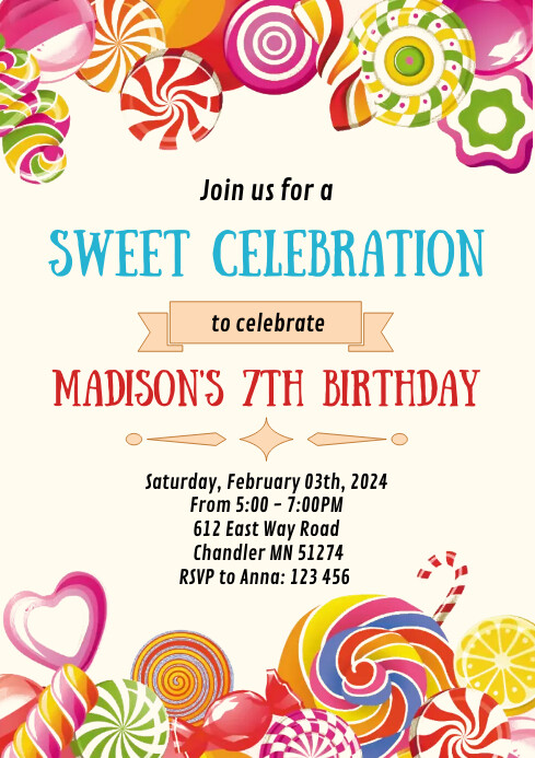 Lollipop candy birthday party invitation Template | PosterMyWall