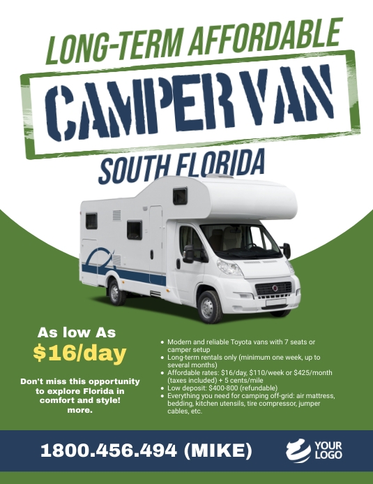 Van Ride Flyer long term affordable camper van Template | PosterMyWall