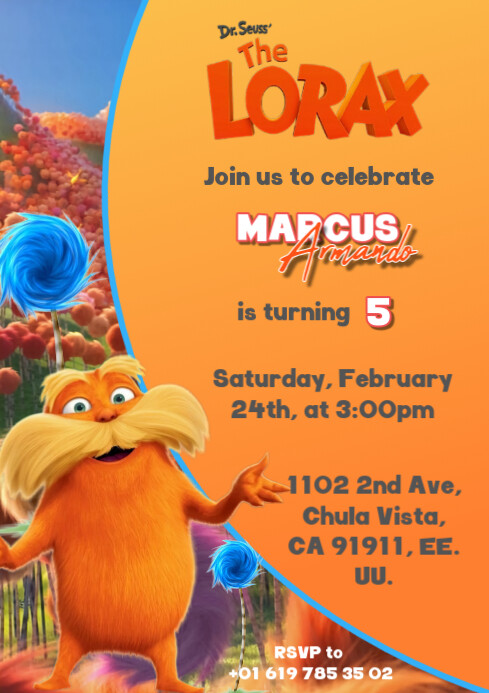 Lorax invitation A4 template