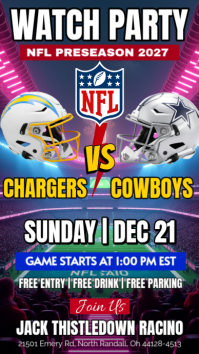 Los Angeles Chargers Vs Dallas Cowboys NFL 2025 Preseason Watch Party Instagram Story Template