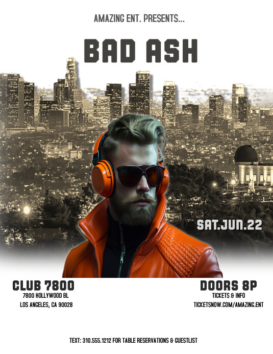 LOS ANGELES CITY SKYLINE DJ SPECIAL GUEST TYW Flyer (US Letter) template