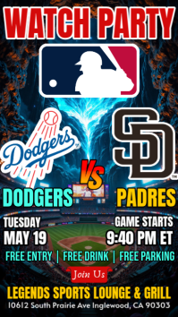 Los Angeles Dodgers Vs San Diego Padres MLB 2026 Watch Party Instagram Story Template