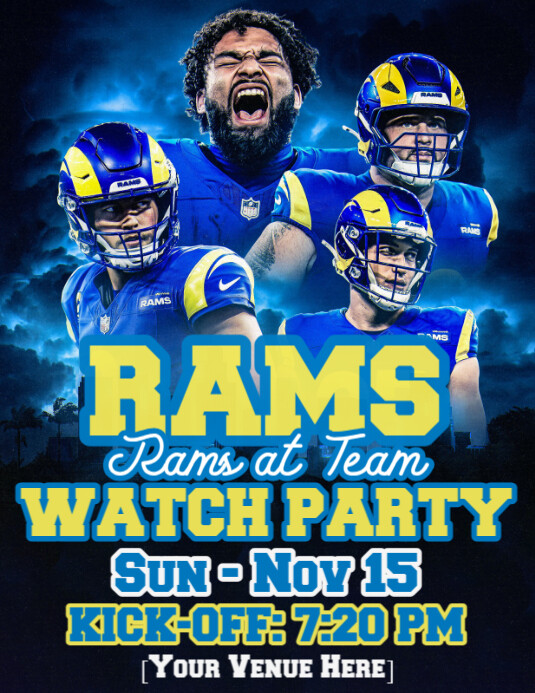 Plantilla de Los Angeles LA Rams Watch Party Template | PosterMyWall