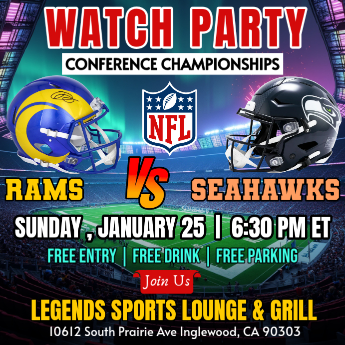 Los Angeles Rams Vs Seattle Seahawks NFL 2026 Watch Party Instagram ...