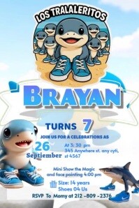 Los tralaleritos Brainrot italian tralalero tralala invitation Brithday party temple flayer editable Affiche template