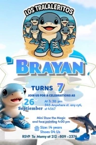 Los tralaleritos Brainrot italian tralalero tralala invitation Brithday party temple flayer editable Póster template