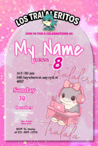 Los tralaleritos Brainrot italian tralalero tralala invitation Brithday party temple flayer editable Plakat template