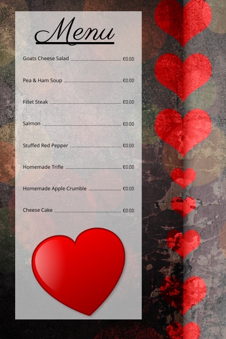 Love & Hearts Menu Template | PosterMyWall