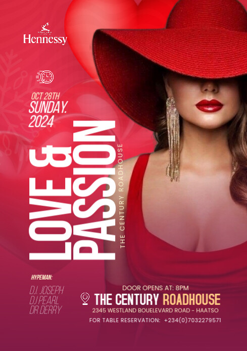 Love & Passion Valentine Party Poster A4 template