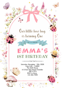 Love bug birthday invitation A6 template