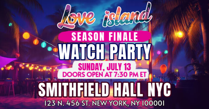 Love Island Live Music Watch Party Event Cover Template Facebook-gebeurtenisomslag