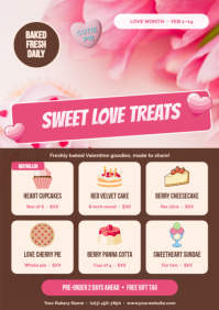 White Valentine Bakery Menu A4 Template