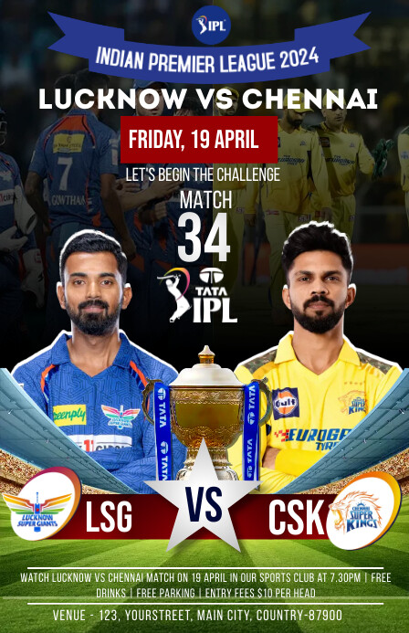 Copy of LSG vs CSK ipl match Poster Template | PosterMyWall