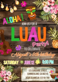 Luau Birthday Invitation, A6 template