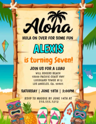 Luau Birthday Party Flyer Video 传单(美国信函) template