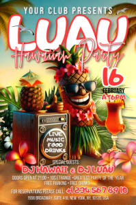 Hawaiian Luau Party Banner 4 x 6 fod Template