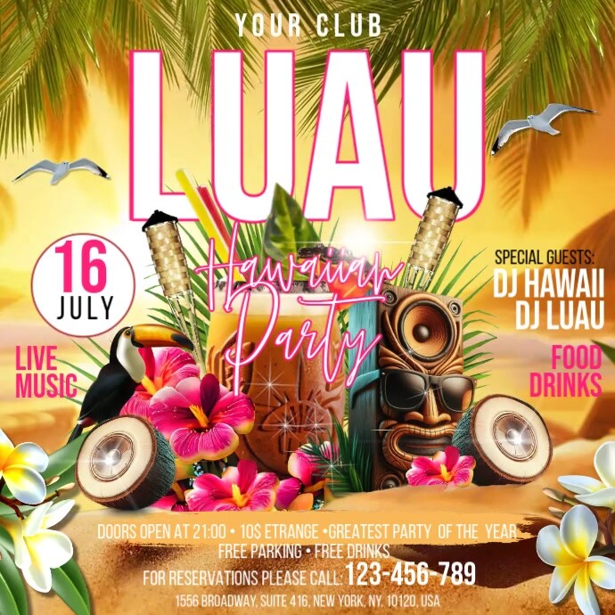 Luau Party Instagram Post template